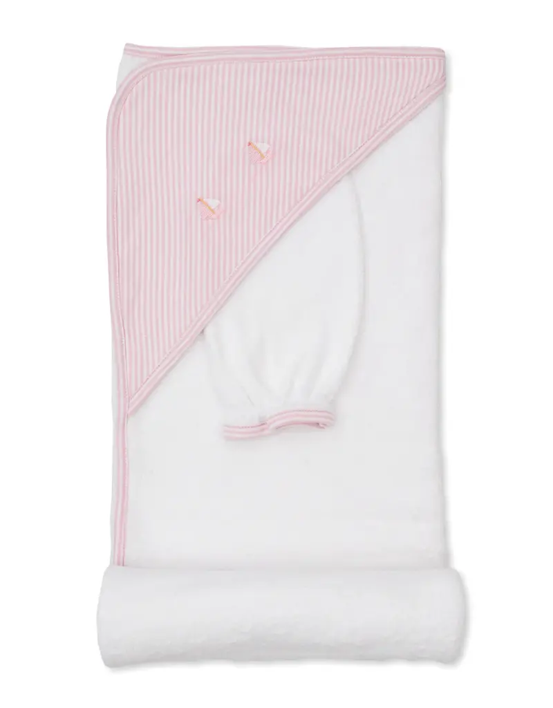 Kissy Kissy White/Pink Hooded Towel w/Mitt Saturday Regatta