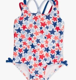 RuffleButts Cross Back One Piece Shimmer Star Spangled