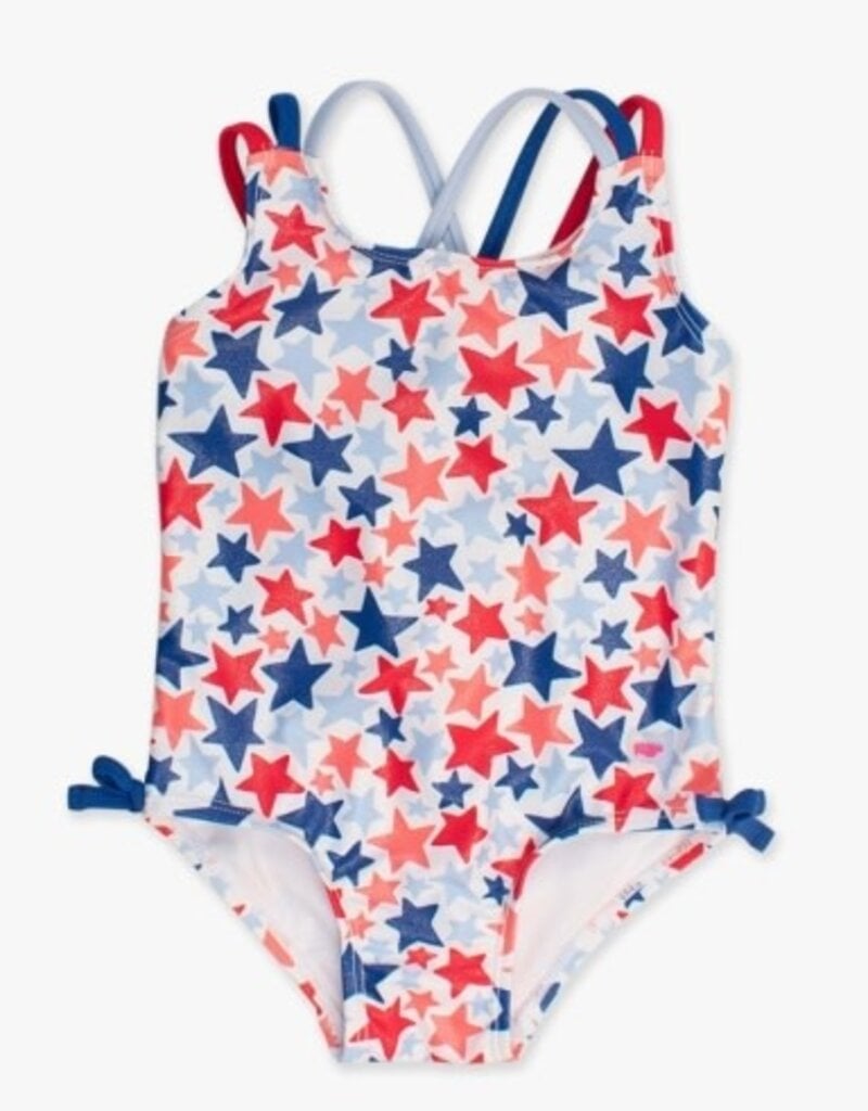 RuffleButts Cross Back One Piece Shimmer Star Spangled