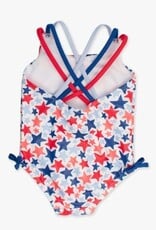 RuffleButts Cross Back One Piece Shimmer Star Spangled