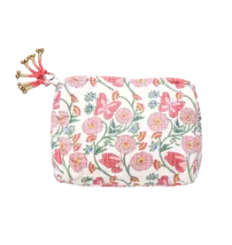 Pink Chicken small quilted pouch - butterfly vines