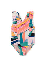 Tea Collection Ruffle One-Piece Swimsuit Bird of Paradise Stripe