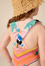 Tea Collection Ruffle One-Piece Swimsuit Bird of Paradise Stripe