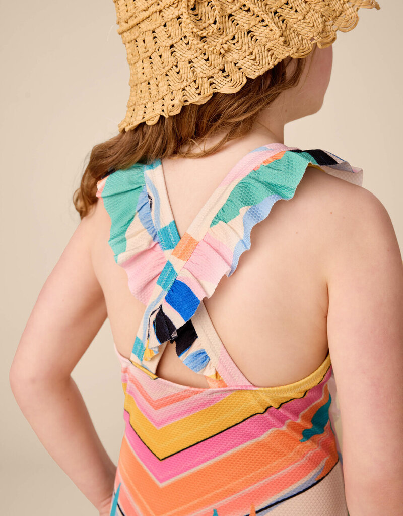 Tea Collection Ruffle One-Piece Swimsuit Bird of Paradise Stripe