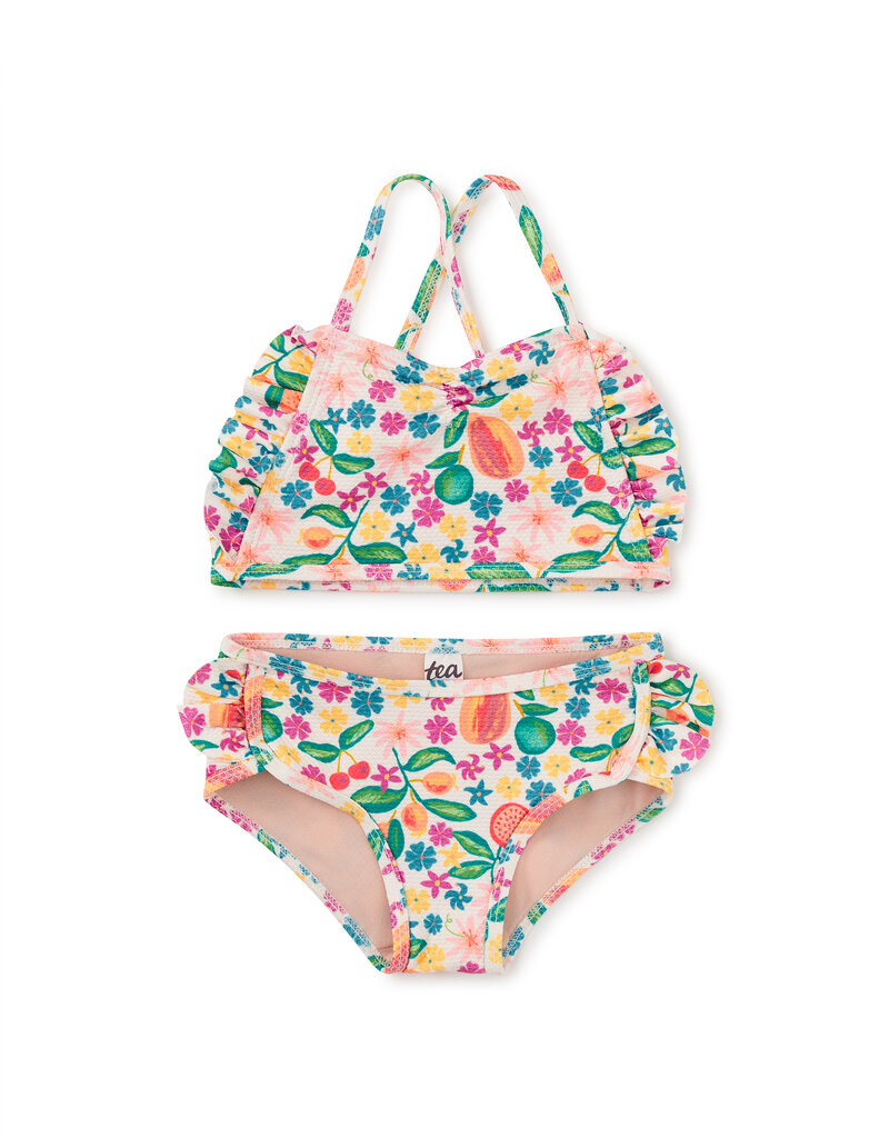 Tea Collection Ruffle Two-Piece Swim Set Tropical Fruit Floral