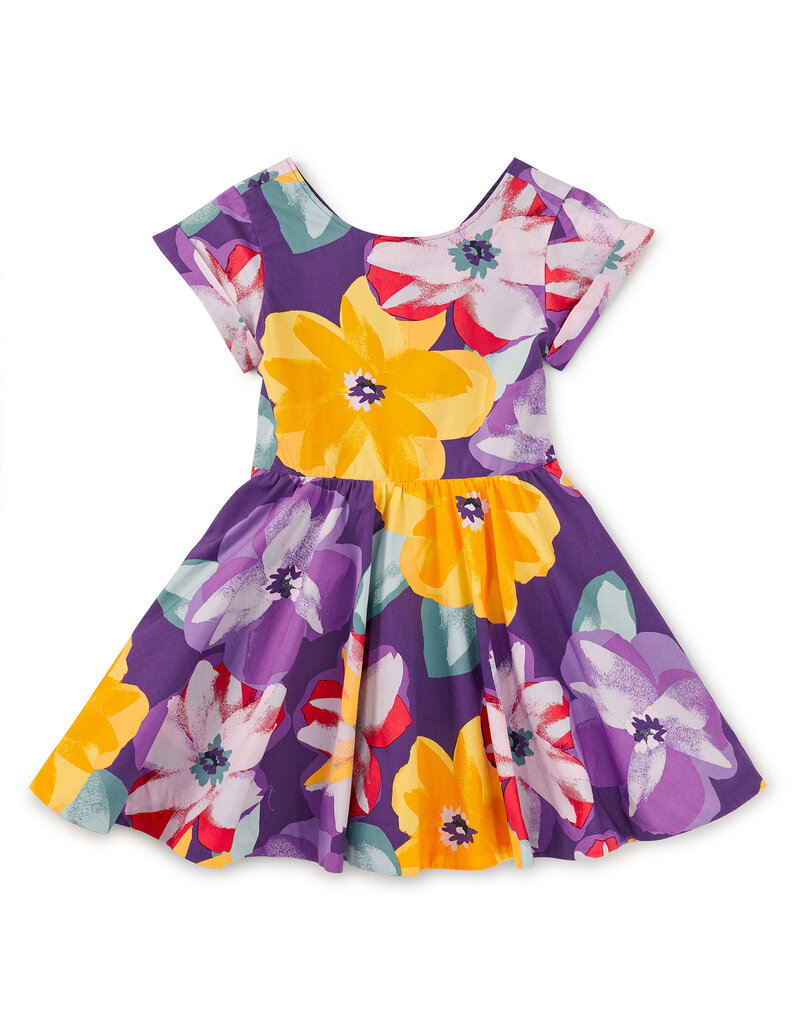 Tea Collection Button Back Skirted Dress Large Tropical Floral