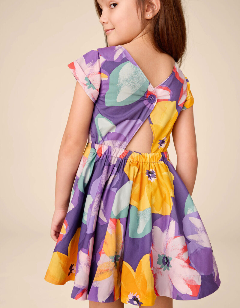 Tea Collection Button Back Skirted Dress Large Tropical Floral