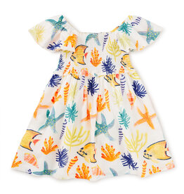 Tea Collection Flutter Sleeve Smocked Dress Watercolor Sea Life