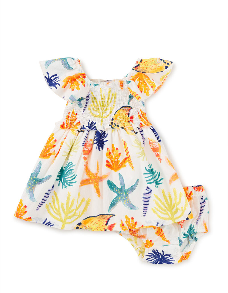 Tea Collection Flutter Sleeve Smocked Dress Watercolor Sea Life