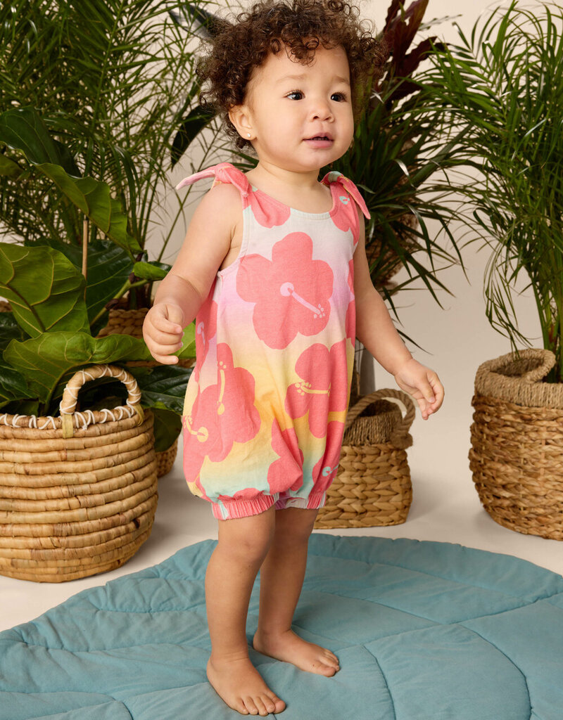 Tea Collection Tie Shoulder Baby Romper Rainbow Hibiscus