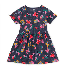 Tea Collection Short Sleeve Twirl Dress Painted Kenyan Butterflies
