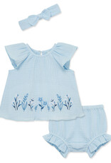 Little Me Blue Border Sunsuit w/Headband