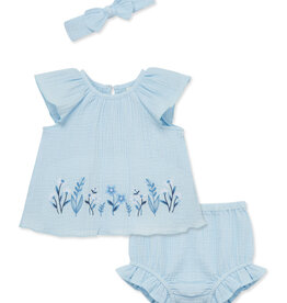 Little Me Blue Border Sunsuit w/Headband