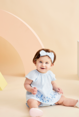 Little Me Blue Border Sunsuit w/Headband