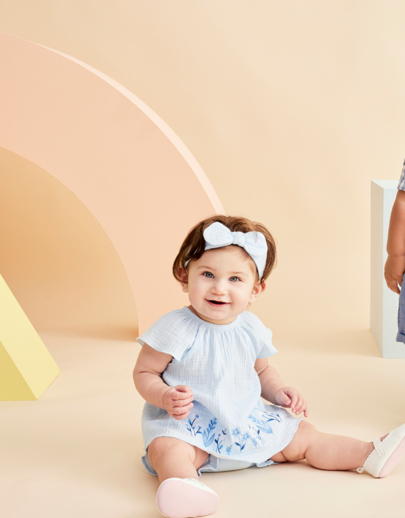 Little Me Blue Border Sunsuit w/Headband