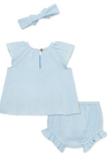 Little Me Blue Border Sunsuit w/Headband