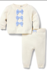 Janie and Jack Ivory Blue Ditsy Bow Sweater Pant Set Ivory