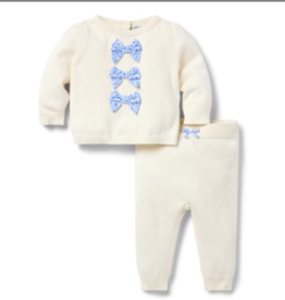 Janie and Jack SALE Ivory Blue Ditsy Bow Sweater Pant Set Ivory