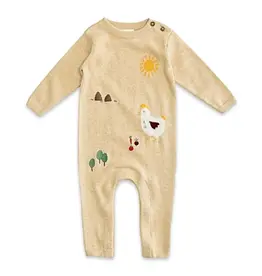 Viverano Farm Chicken Jacquard Baby Jumpsuit Oat