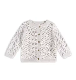 Viverano Dobby Pointelle Sweater Knit Cardigan Grey