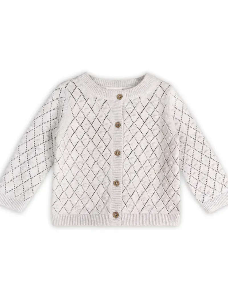 Viverano Dobby Pointelle Sweater Knit Cardigan Grey