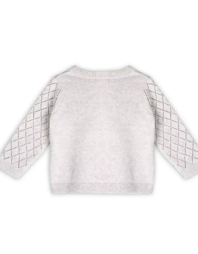 Viverano Dobby Pointelle Sweater Knit Cardigan Grey