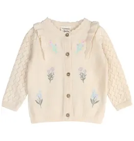 Viverano Ruffle Floral Embr Sweater Knit Cardigan Sweet Cream