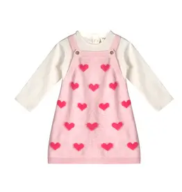 Viverano Fuzzy Hearts 3D Tunic Knit Dress Set Pink