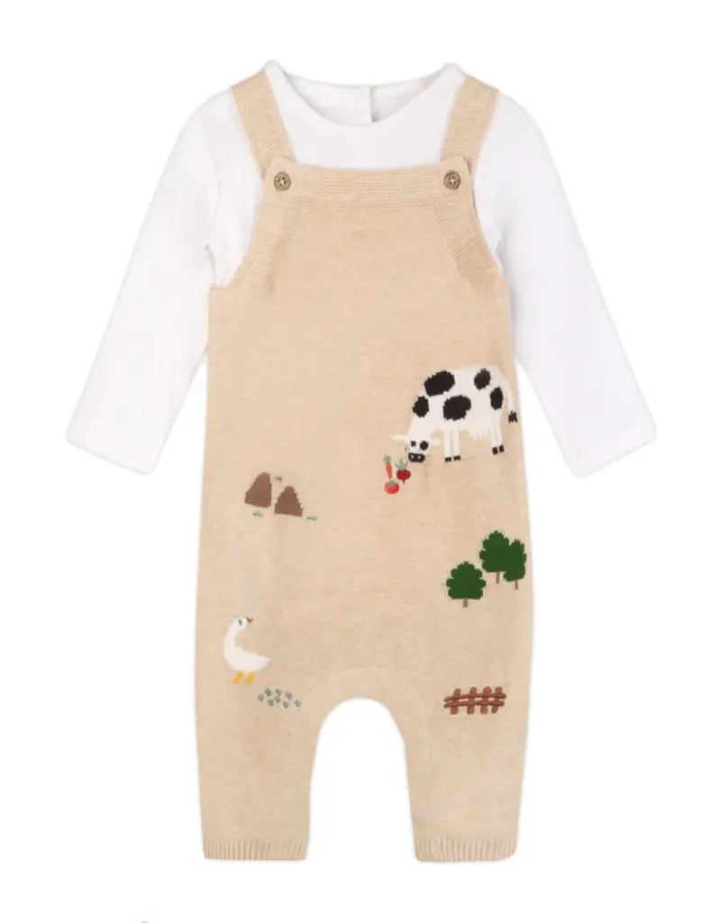 Viverano Farm Embroidered Overall Set Oat