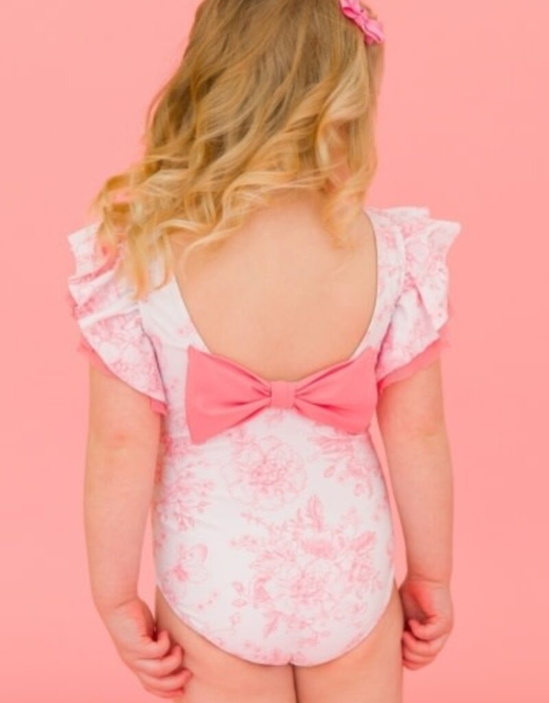 RuffleButts Butterfly Sleeve 1 Pc Bubblegum Pink Butterfly Garden Toile
