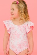 RuffleButts Butterfly Sleeve 1 Pc Bubblegum Pink Butterfly Garden Toile