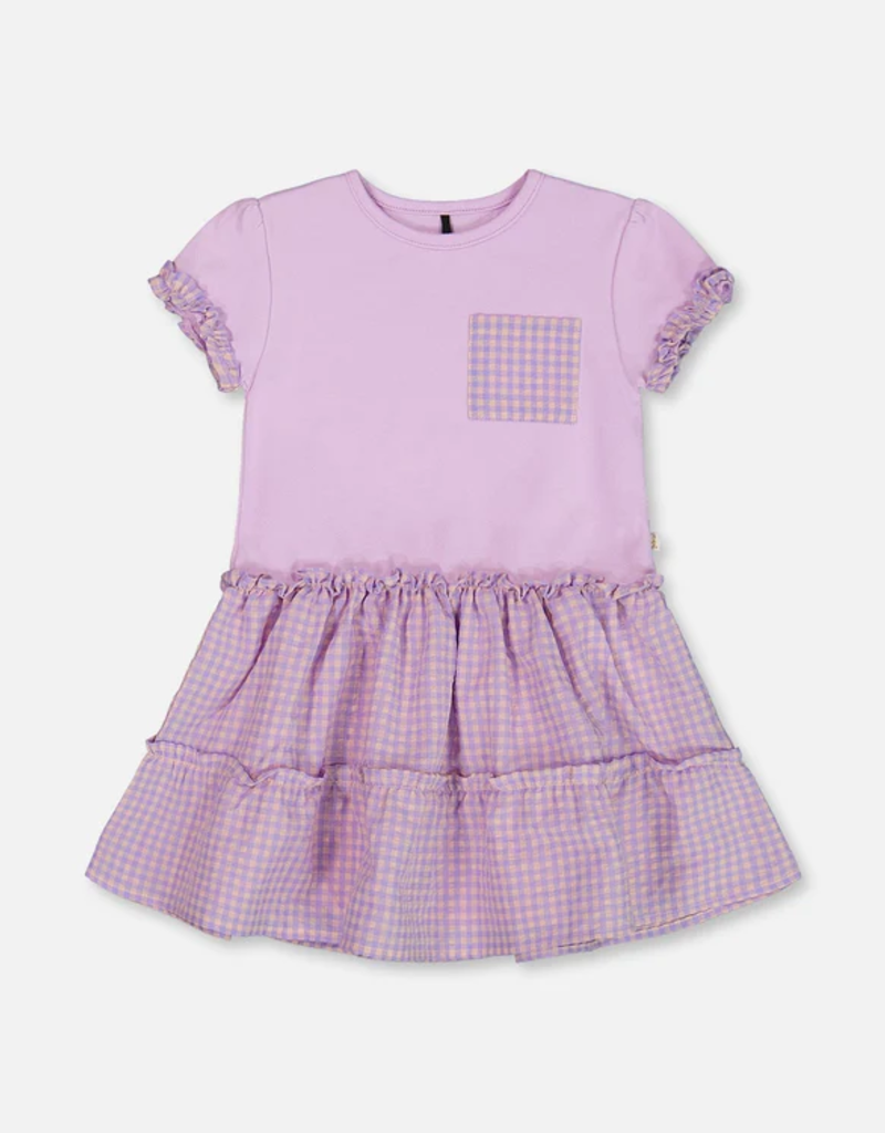 Deux par Deux Dress w/Ruffled Gingham Skirt lavender Frost