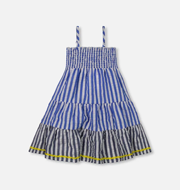 Deux par Deux Smocked Seersucker Peasant Dress Blue Stripe