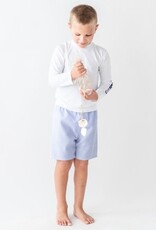 RuffleButts Swim Trunks Periwinkle Blue Seersucker