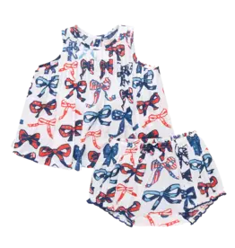 Pink Chicken baby girls jaipur 2-piece set red white and bows