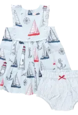 Pink Chicken baby girls courtina dress set nautical adventure