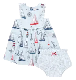 Pink Chicken SALE baby girls courtina dress set nautical adventure