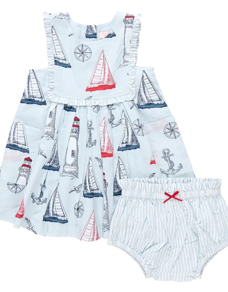 Pink Chicken baby girls courtina dress set nautical adventure