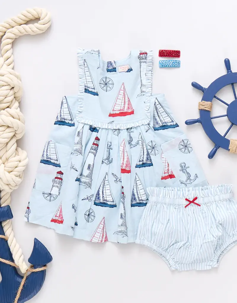 Pink Chicken baby girls courtina dress set nautical adventure