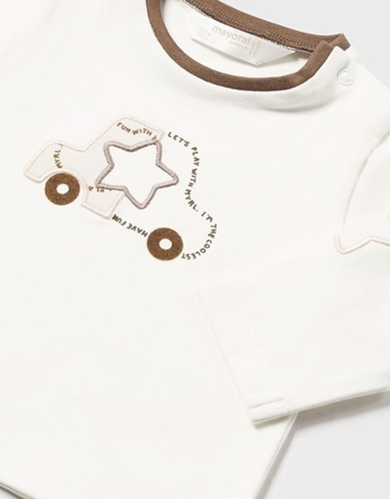 Mayoral L/S Cream Tee w/Car Applique