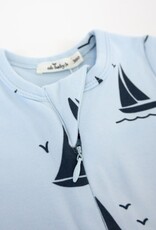 oh baby! Denim Sailboat Print Zipper Footie Sky Blue