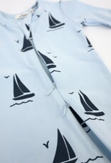 oh baby! Denim Sailboat Print Zipper Footie Sky Blue