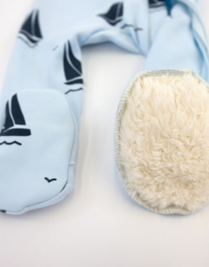 oh baby! Denim Sailboat Print Zipper Footie Sky Blue