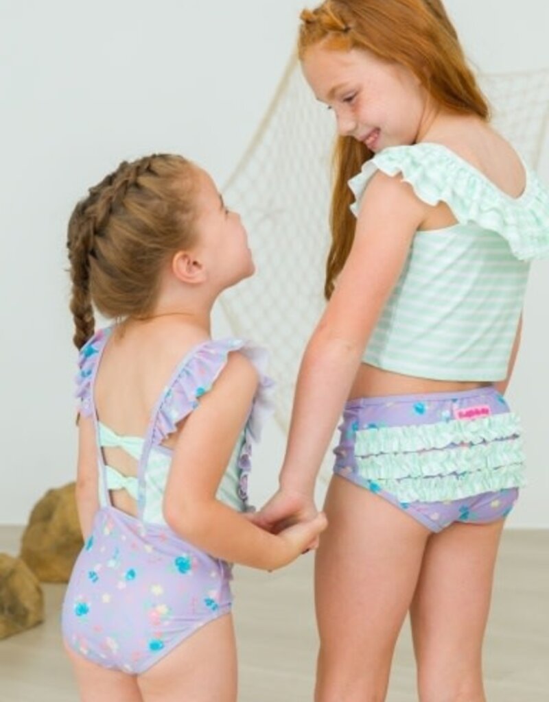 RuffleButts Ruffled Tankini Purple Garden