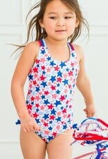 RuffleButts Cross Back One Piece Shimmer Star Spangled