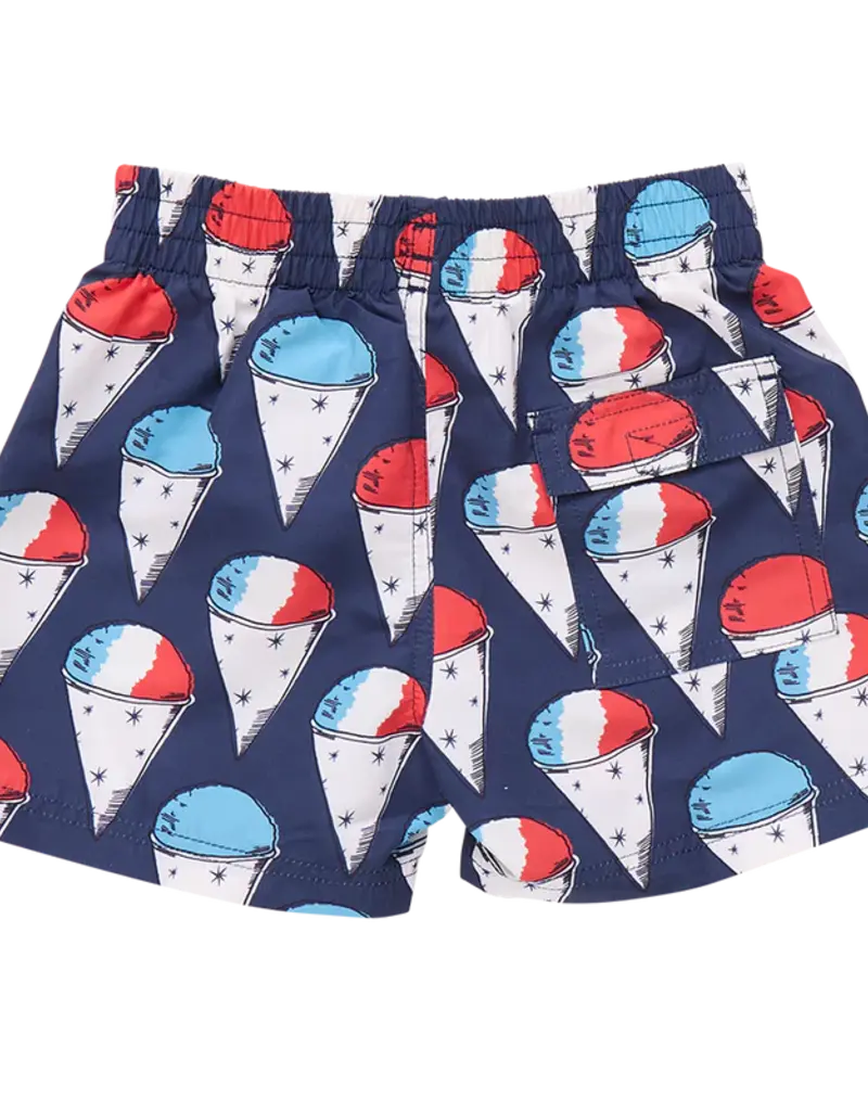 Pink Chicken swim trunk navy snow cones