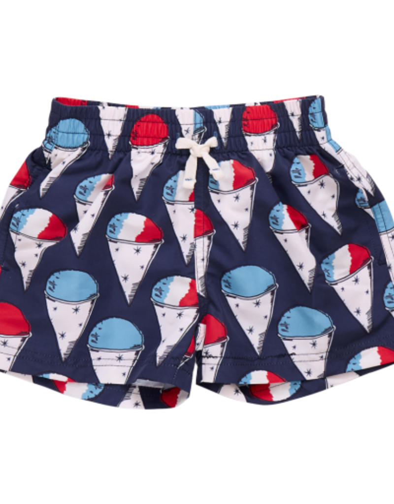 Pink Chicken swim trunk navy snow cones