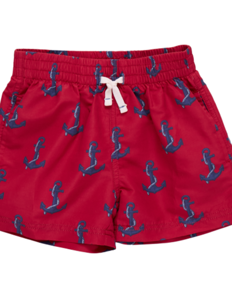 Pink Chicken swim trunk red nautical anchors