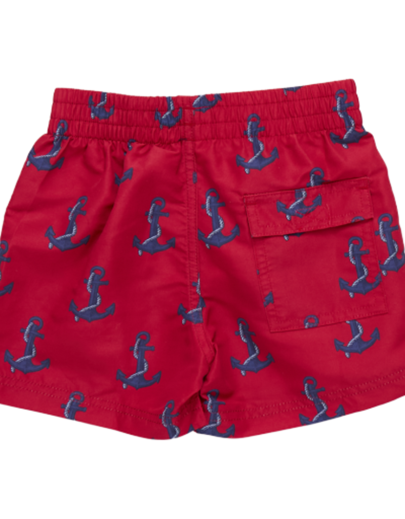 Pink Chicken swim trunk red nautical anchors