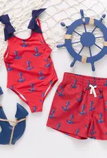 Pink Chicken shelly suit red nautical anchors